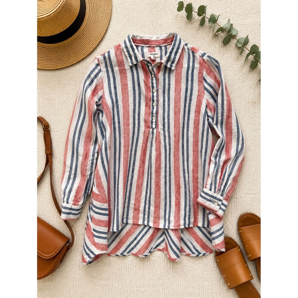 Anthropologie Artisan NY 100% Linen Striped Button Front Shirt Women’s M